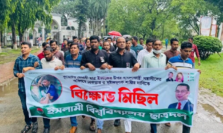 কুয়েট শিক্ষার্থী ইফাজের উপর হামলার প্রতিবাদে ইবি ছাত্রদলের বিক্ষোভ