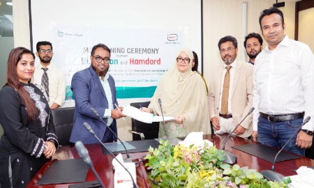 হামদর্দের সঙ্গে বিজম্যাশন ও পাঠাও কুরিয়ারের সমঝোতা স্মারক স্বাক্ষর