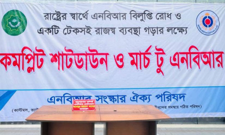 এনবিআরের প্রধান ফটকের সামনে চলছে শাটডাউন কর্মসূচি