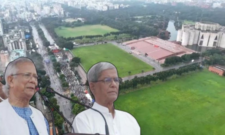 ঘোষণাপত্র পাঠকালে ড. ইউনূসের পাশে মির্জা ফখরুলসহ আরও যারা ছিলেন 