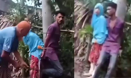 তরুণ-তরুণীকে রাতে ঘরে আটকে নির্যাতন, সকালে খুঁটিতে বেঁধে পিটুনি