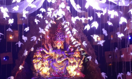 শেরপুরে পাখির বাসার আদলে দুর্গামণ্ডপ, নজর কাড়ছে দর্শনার্থীদের