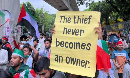 সুমুদ ফ্লোটিলার প্রতি সংহতি জানিয়ে ঢাবিতে গণতান্ত্রিক ছাত্রসংসদের র‍্যালি