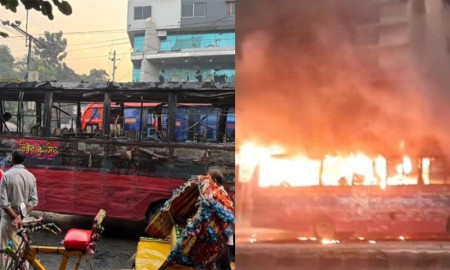 রাজধানীতে দুই বাসে আগুন
