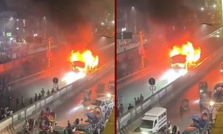 এবার ধোলাইপাড়ে বাসে আগুন