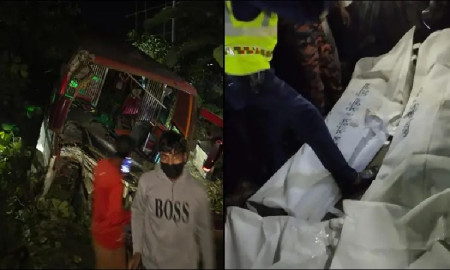 মোটরসাইকেল আরোহীকে বাঁচাতে গিয়ে ট্রাকে ধাক্কা দিল বাস, নিহত ৫