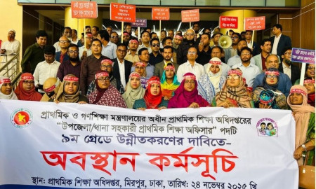 ১০ম থেকে ৯ম গ্রেডে উন্নীতকরণের দাবিতে শিক্ষা অফিসারদের অবস্থান কর্মসূচি