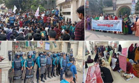 ভেতরে শিক্ষকরা, বাইরে সাত কলেজ শিক্ষার্থীদের বিক্ষোভ—নিরাপত্তা জোরদার