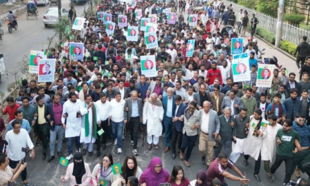 তারেক রহমানের ঐতিহাসিক স্বদেশ প্রত্যাবর্তন উপলক্ষে রিজভীর নেতৃত্বেস্বাগত মিছিল