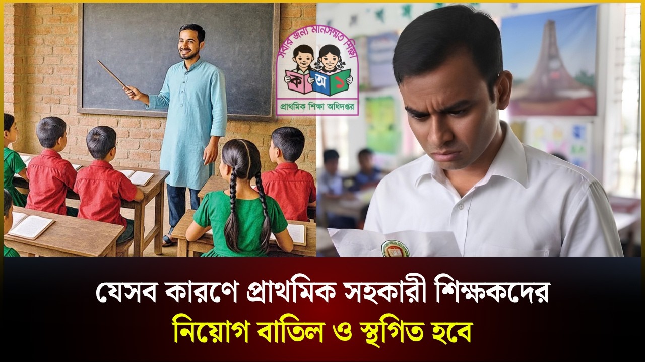  যেসব কারণে প্রাথমিক সহকারী শিক্ষকদের নিয়োগ বাতিল ও স্থগিত হবে 