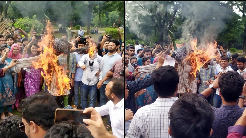 জাবিতে বিএনপি নেতা আলালের কুশপুতুল দাহ