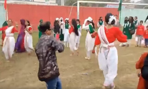 বিজয় দিবসে বাজছে হিন্দি গান, তালে তালে নাচছেন শিক্ষক-ছাত্রীরা