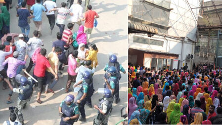 গাজীপুরে ফের পুলিশ-শ্রমিক সংঘর্ষ, কারখানা ভাঙচুর 