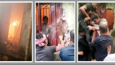 আগুনে আটকা পড়া স্কুলছাত্রকে দেয়াল ভেঙে উদ্ধার
