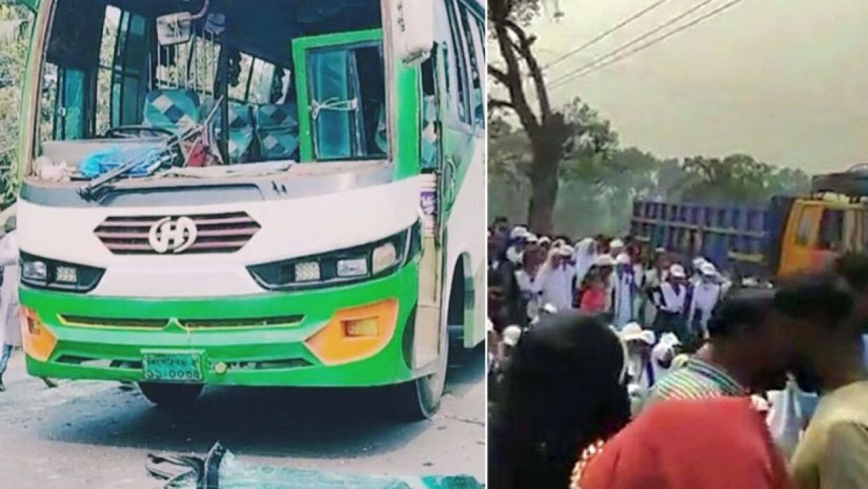 বাসচাপায় দুই স্কুলছাত্র নিহত, সড়ক অবরোধ-ভাঙচুর