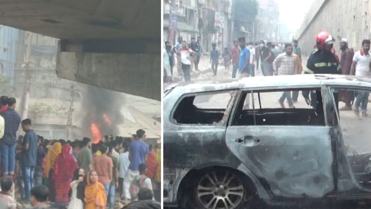 গাজীপুরে গাড়িতে আগুন, কয়েকটি কারখানায় ছুটি ঘোষণা
