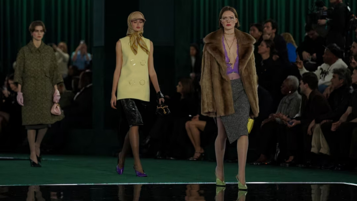 Models present creations by the Gucci Fall-Winter 2025/2026 collection during Fashion Week in Milan, Italy