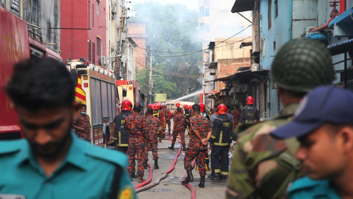 Fire at a chemical warehouse in Mirpur’s Shialbari