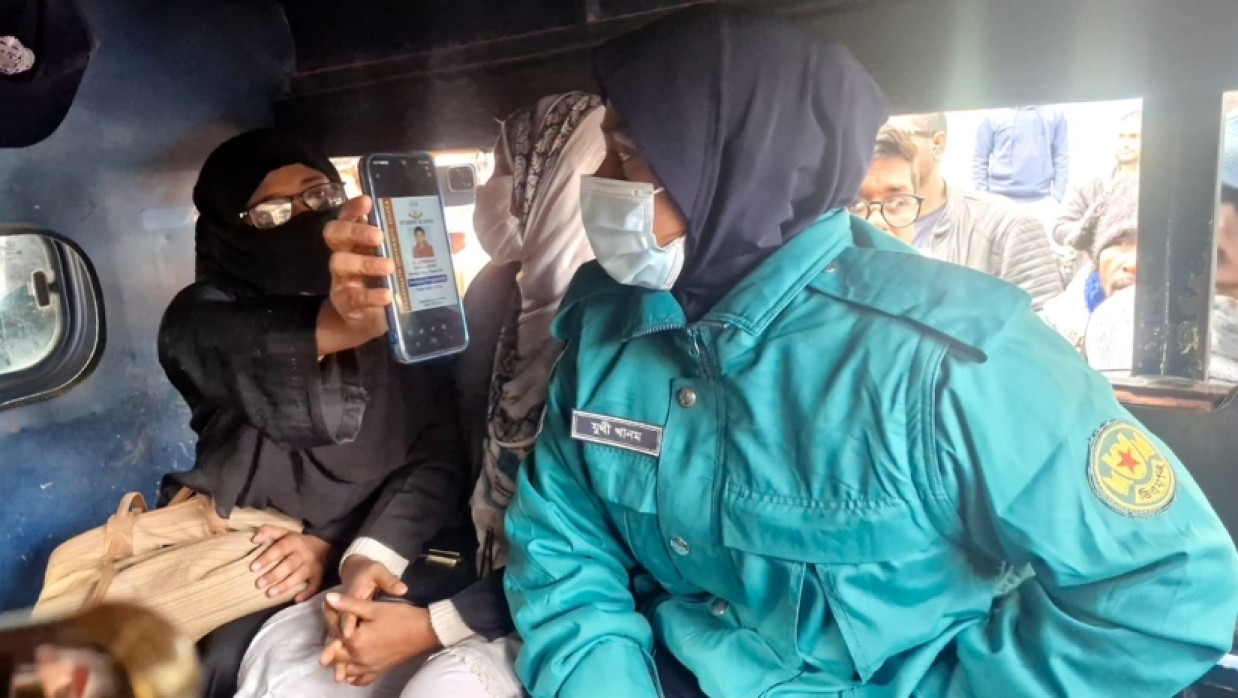 Mahima Akter in Police Van