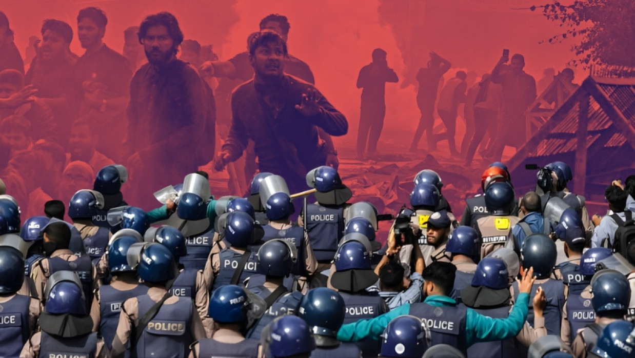 Police Clash with Protesters in front of Hotel InterContinental