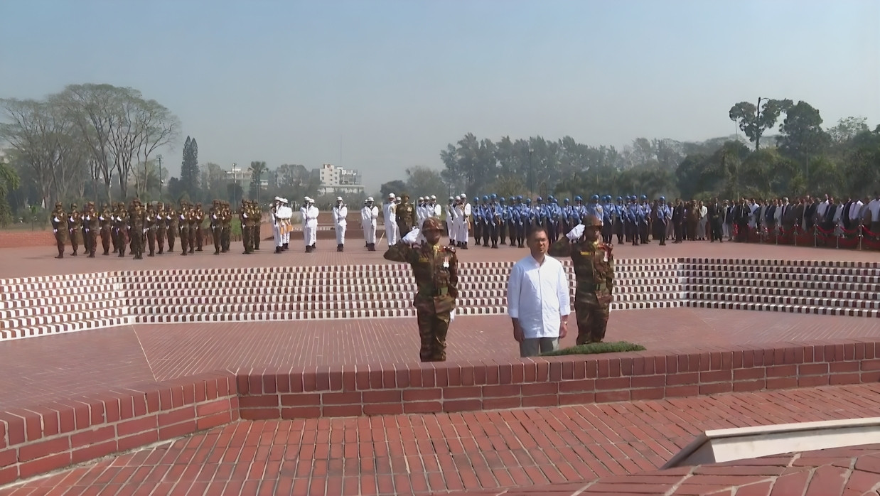 Prime Minister Tarique Rahman paying tribute at the National Memorial