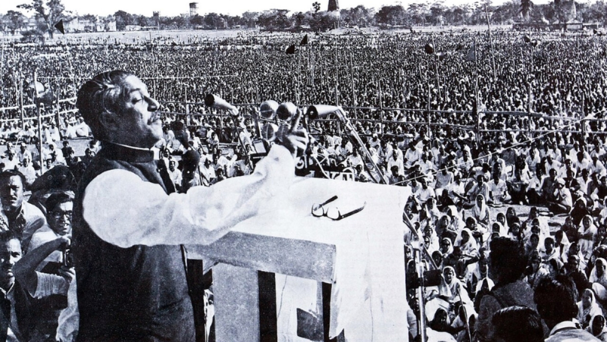Sheikh Mujibur Rahman delivering his historic 7th March speech