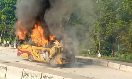 Fire Breaks Out in Moving Passenger Bus in Bogura