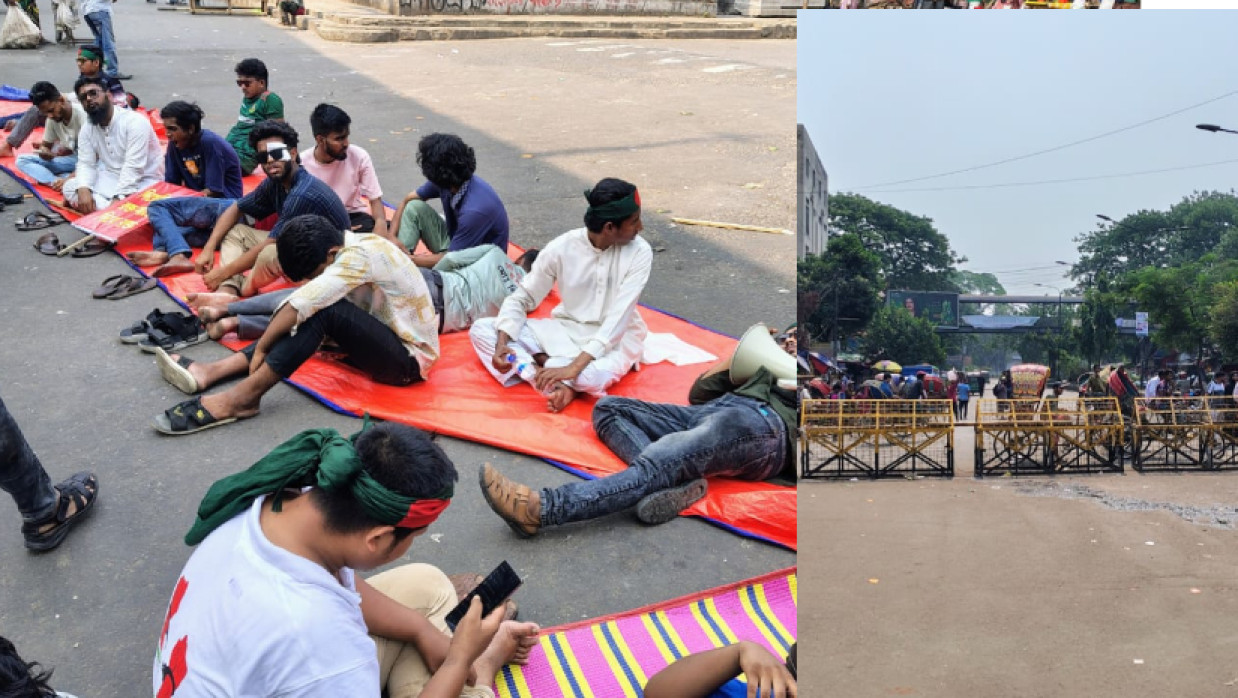 শাহবাগ মোড়ে অবস্থান করছেন আহত জুলাই যোদ্ধারা