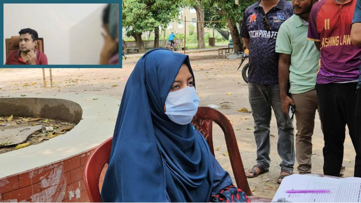 ছাত্রীর সংবাদ সম্মেলন। ইনসেটে শিক্ষকের সঙ্গে আপত্তিকর অবস্থায় ধরা পড়ার পর