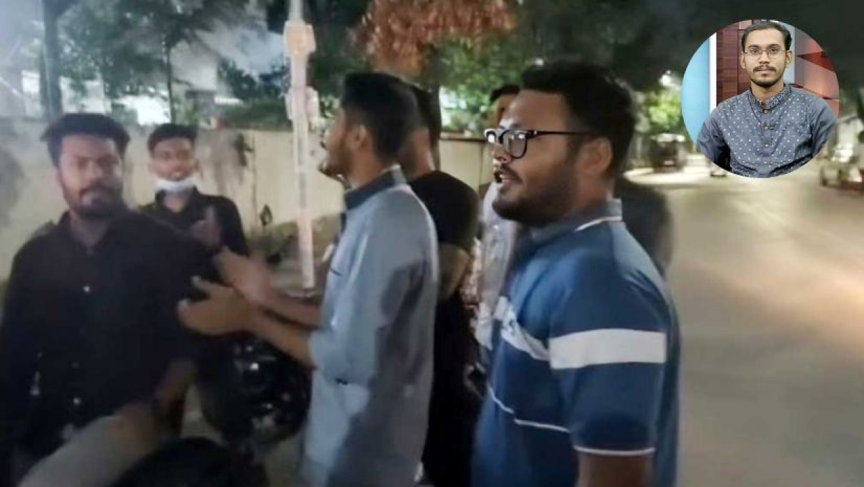 ধানমন্ডি এলাকায় বিশৃঙ্খলার অভিযোগে আটক শিক্ষার্থীরা ও ইনসেটে হান্নান মাসুদ