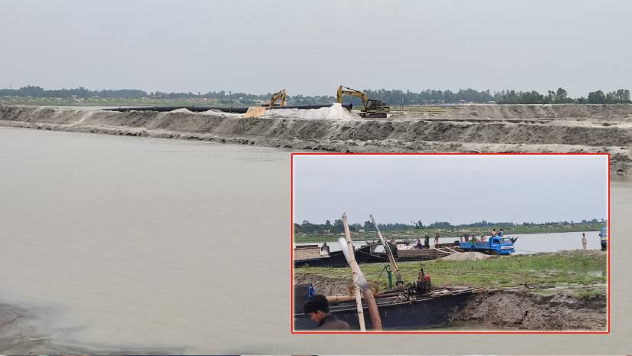হুরাসাগর নদীতে অবৈধভাবে বিভিন্ন পয়েন্টে বালু উত্তোলন