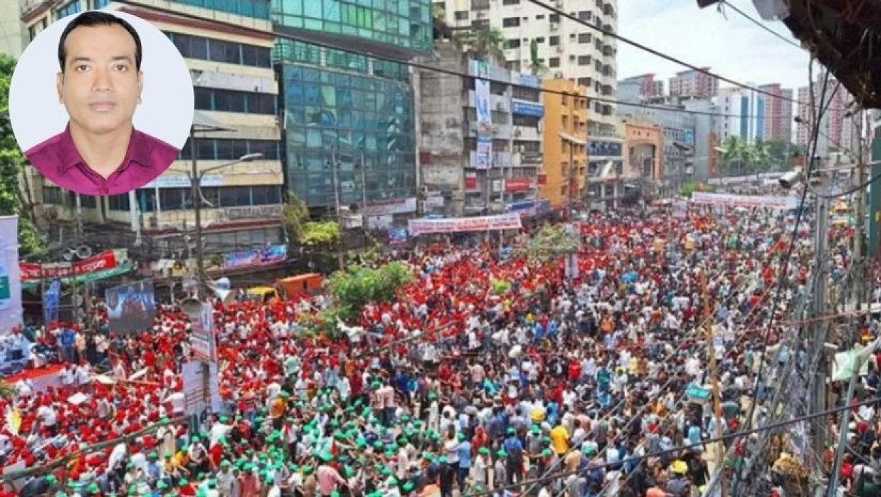 নয়পল্টনে তারুণ্যে সমাবেশ ও ইনসেটে রাকিবুল ইসলাম রাকিব