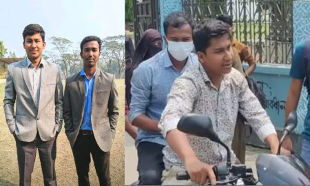 হাসিবুল হাসান রনির মোটরসাইকেলে চলে যাচ্ছেন ছাত্রলীগ নেতা সেবক দাস