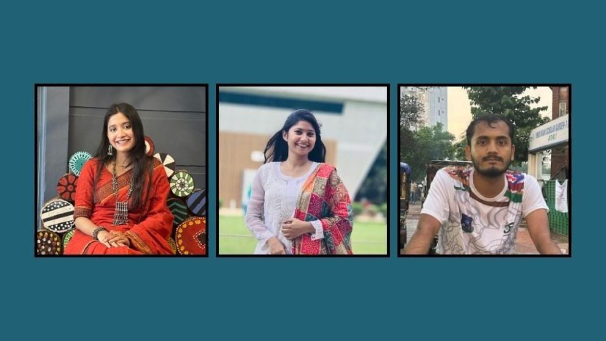 ড্যাফোডিল ইন্টারন্যাশনাল ইউনিভার্সিটির শিক্ষার্থী চৈতি, বিন্তী ও মুহিম (বাঁয়ে থেকে)