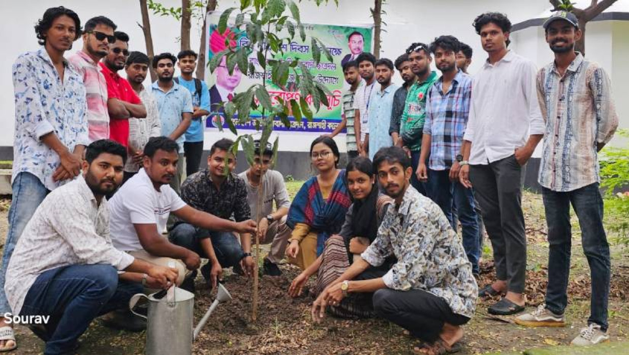বৃক্ষরোপণ করছেন ছাত্রদলের নেতাকর্মীরা 