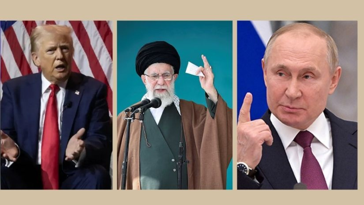 রুশ প্রেসিডেন্ট ভ্লাদিমির পুতিন, মার্কিন প্রেসিডেন্ট ট্রাম্প ও ইরানের নেতা খামেনি