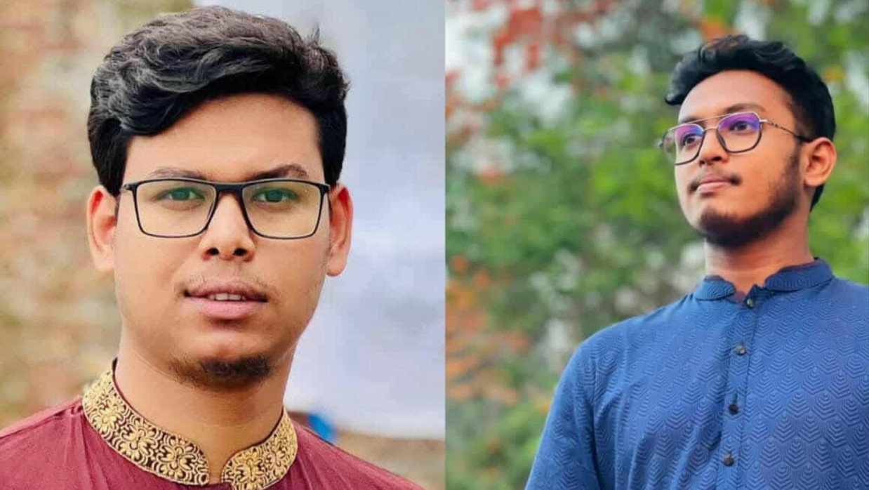 বাম দিক থেকে সভাপতি এইচ এম সাইফুল ইসলাম সাব্বির ও সাধারণ সম্পাদক শিহাব আল নাসিম 