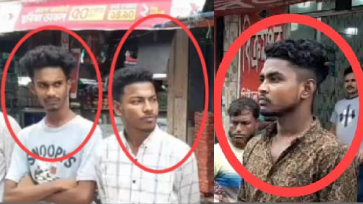 মানববন্ধনে উপস্থিত ছাত্রলীগ নেতা যোবায়ের, দ্বীন আমিন ও সিয়াম (বাম থেকে)