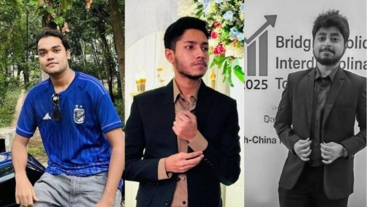 মৃত সাদমান রহমান (ডান থেকে), নিখোঁজ আসিফ আহমেদ ও অরিত্র হাসান