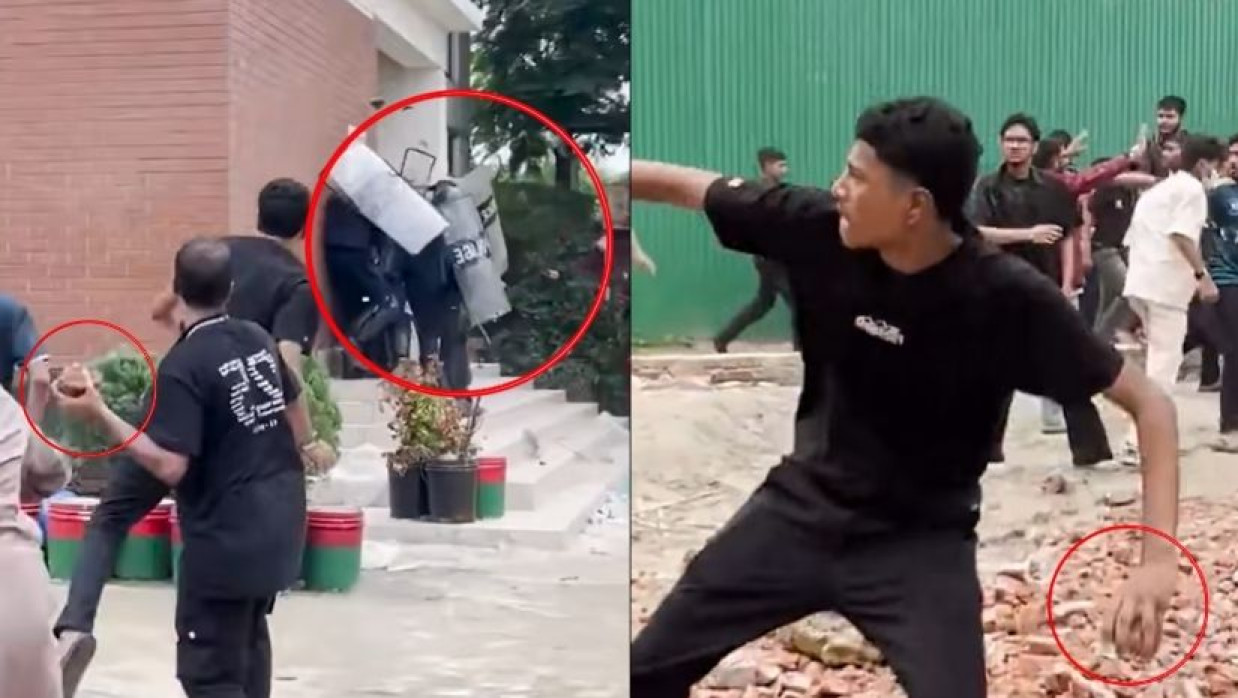 ইট-পাটকেল নিক্ষেপের দৃশ্য 