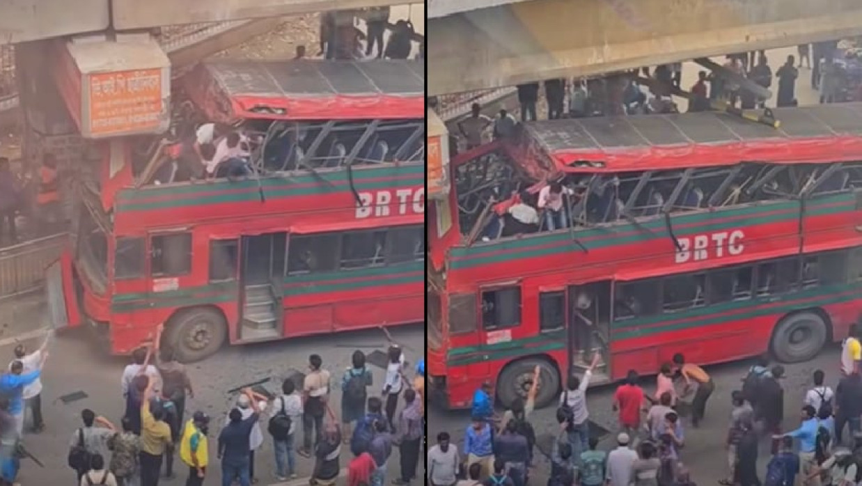 এলিভেটেড এক্সপ্রেসওয়ের পিলারে বিআরটিসি বাসের ধাক্কা