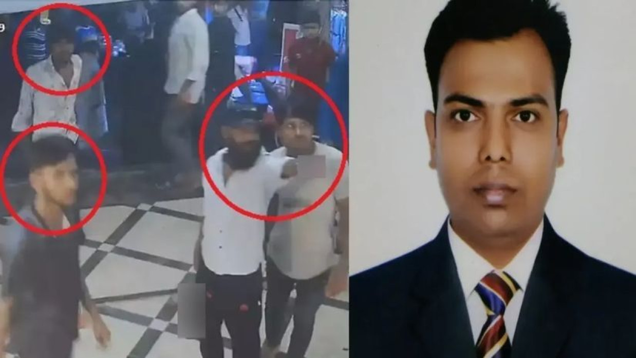 ধারালো অস্ত্র নিয়ে দাঁড়িয়ে আছে কয়েকজন সন্ত্রাসী, পাশে নিহত সাংবাদিক 