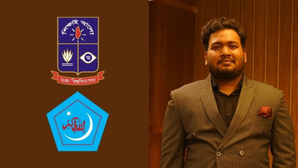 ঢাবি ও শিবিরের লোগো এবং ঢাবি শিবিরের ছাত্রশিবিরের সাহিত্য ও ক্রীড়া সম্পাদক মেফতাহুল মারুফ