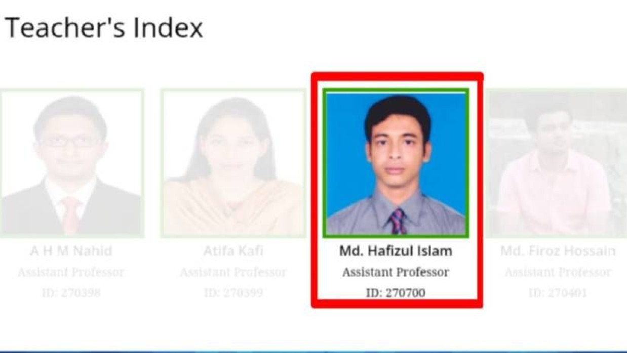 বিশ্ববিদ্যালয়ের ওয়েবসাইটে শিক্ষক ইনডেক্সে এখনো রয়েছে হাফিজুল ইসলামের নাম