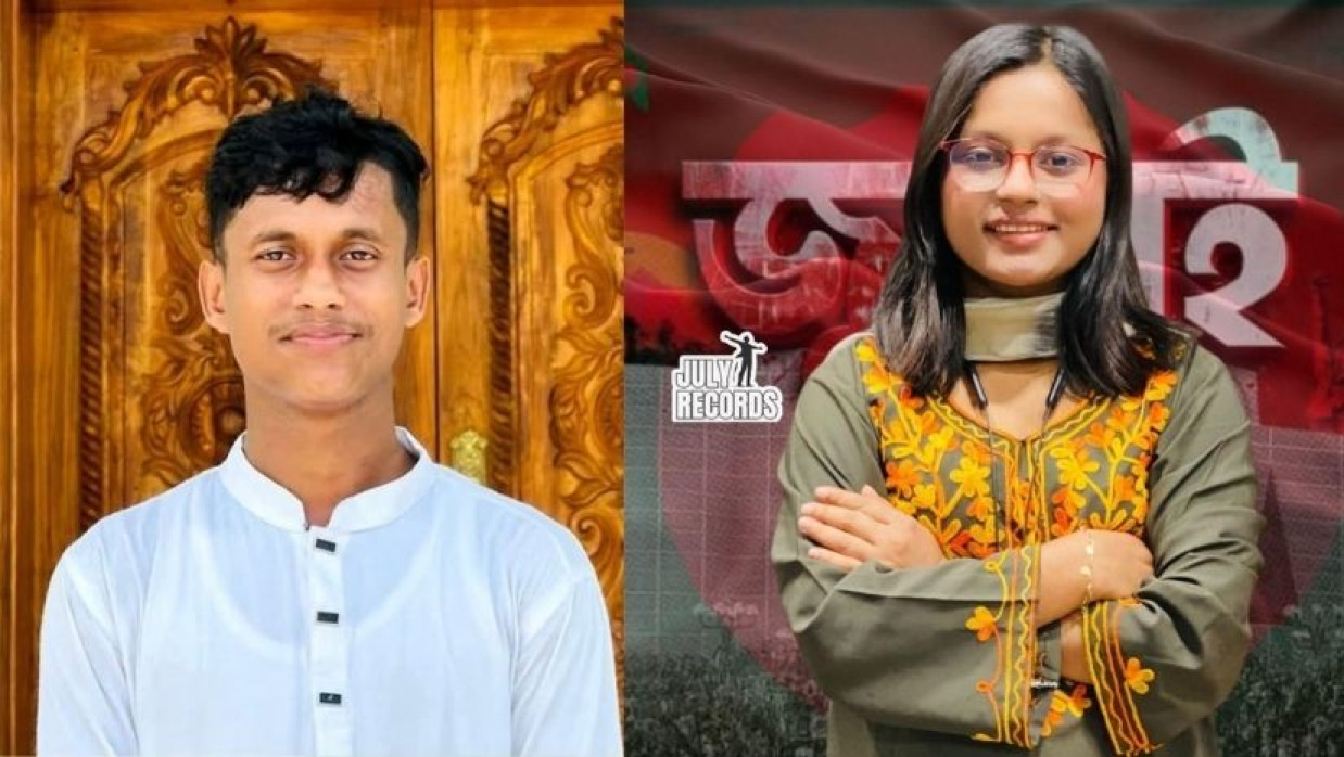 সাবেক সমন্বয়ক জিনিয়া (ডানে) ও শিক্ষক নেতা শামীম