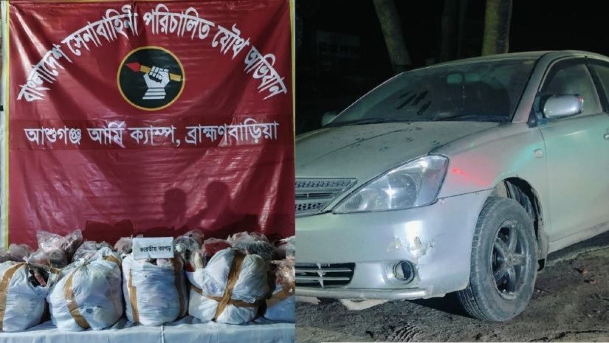 জব্দ করা ভারতীয় কাপড় ও একটি প্রাইভেটকার