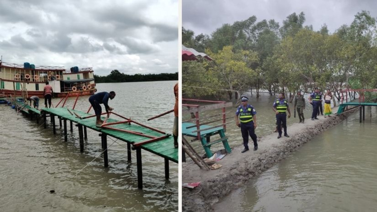 সুন্দরবন সাতক্ষীরা রেঞ্জের আওতাধীন মৌখালী এলাকায় সদ্য গড়ে তোলা রিসোর্টটি উচ্ছেদ করা হয়