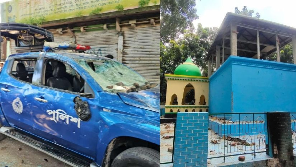 মাজার ও পুলিশের গাড়িতে হামলা