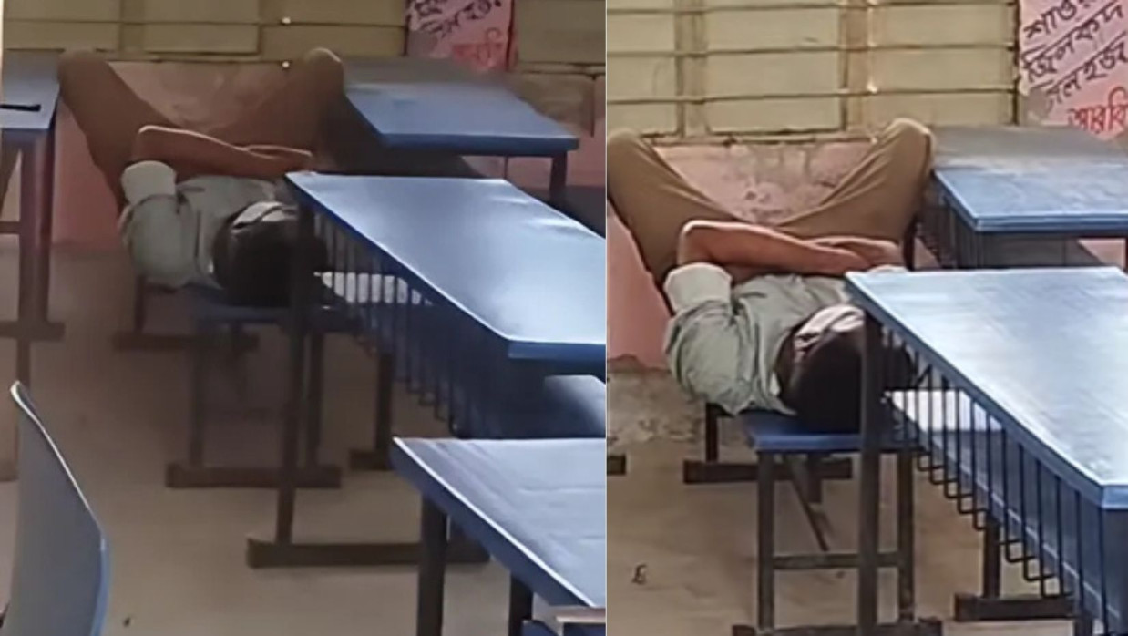 ক্লাস চলাকালে ঘুমাচ্ছেন স্কুলের প্রধান শিক্ষক