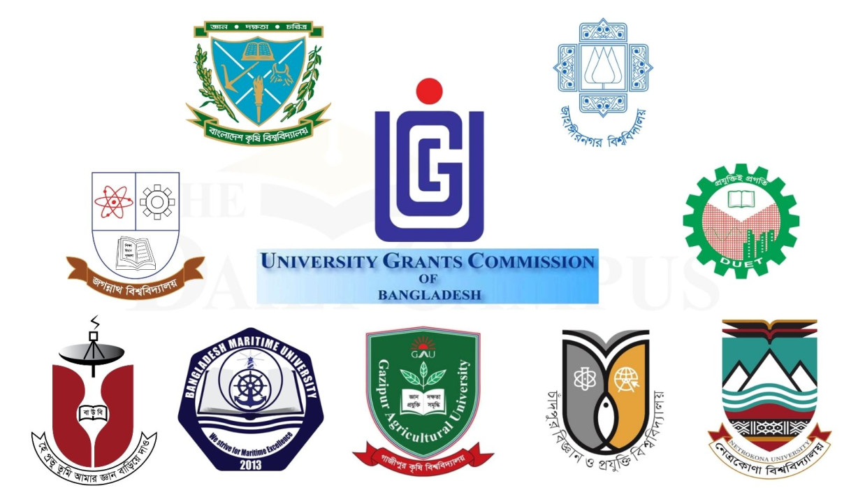ইউজিসি ও নয় পাবলিক বিশ্ববিদ্যালয়ের লোগো